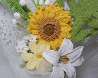 かぎ針編みの永遠の花ひまわりの花束 • 手作りのかぎ針編みの