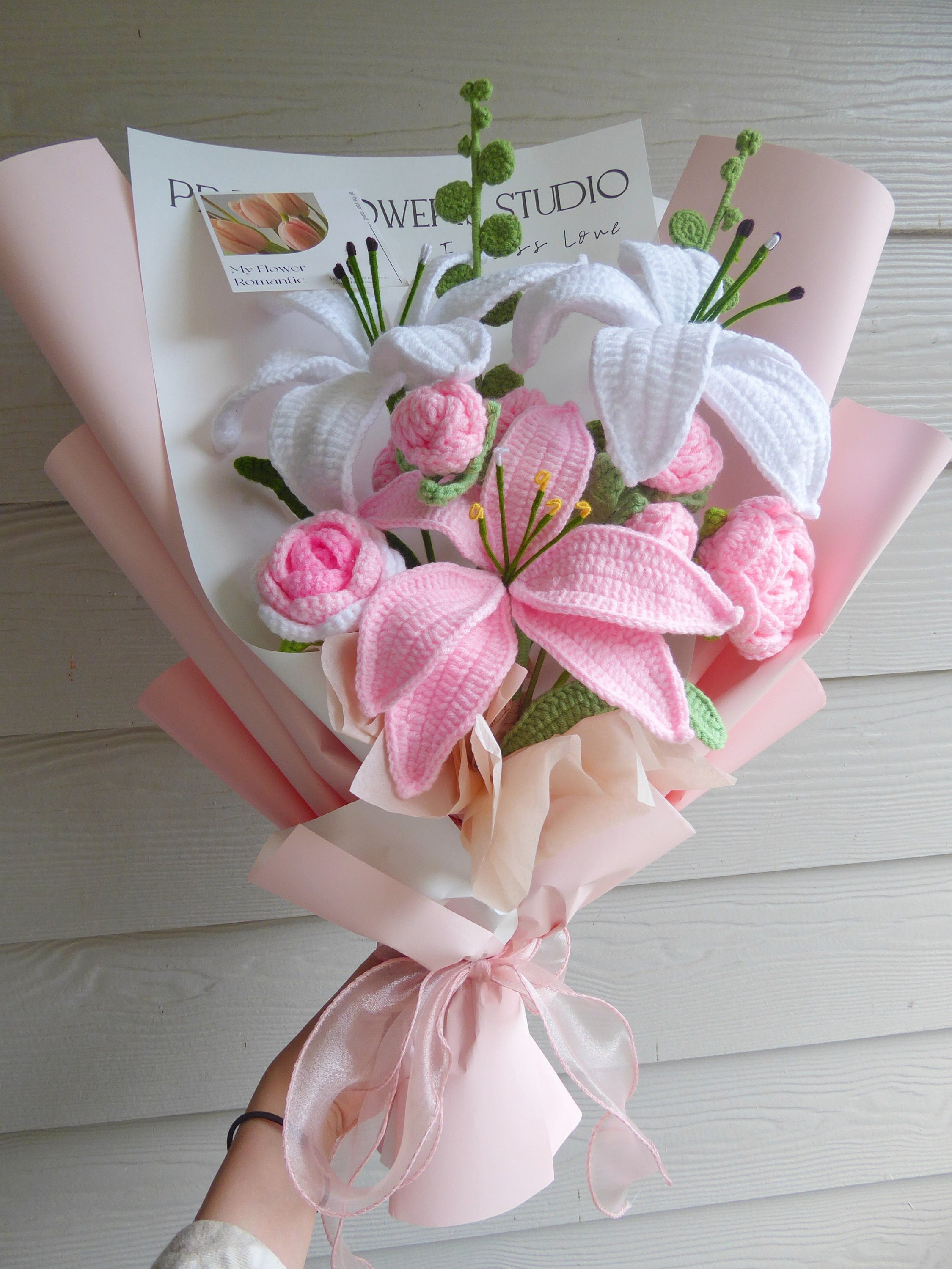 Crochet Flowers Bouquet Handmade, Finished Product,rose,lily,tulip