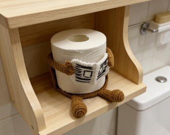 Handmade Crochet Toilet Paper Holder Newspaper Bathroom Reading Man Stand Amigurumi Gag Gift Goofy quirky Humor house warming poop Keychain