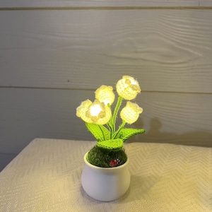 Crochet Handmade Lily Potted Plant Light Lamp, Lilies of the Valley,Finished Product,Knitted Flower Decoration,3 flash modes girlfriend gift image 9