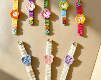 Handmade Crochet Watch Bracelet Kids Play Toy Pretend Wrist Watch Soft Wearable Wristband Clock Face Children Classroom Rewards Party Gift