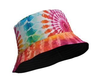 Reversible bucket hat, Sunrise Tie Dye/Black