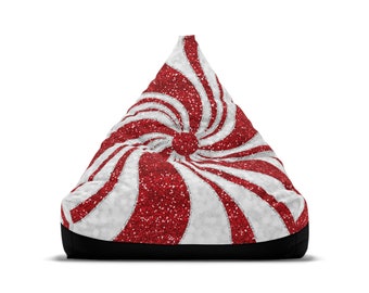 Festive Bean Bag Chair Cover, Candy Cane Swirl #1, Holiday Decor Beanbag, Christmas Beanbag, Kid Friendly Seating