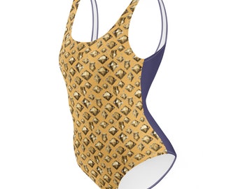 SexyAF Precious Sparkles: Diamond #2 One-Piece Swimsuit,  Yellow/Purple, Women's Swimwear, XS-3XL, Customizations Welcome