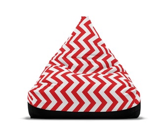 Festive Bean Bag Chair Cover, Red Vertical Chevrons on White, Holiday Decor Beanbag, Christmas Beanbag, Kid Friendly Seating