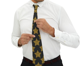 Men's Necktie, Large Gold Stars, Bold Modern Fashion, Gift for Him