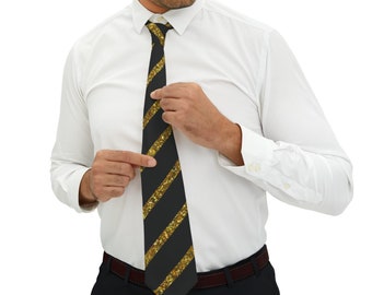 Men's Necktie, Gold Stripes on Black, Bold Modern Fashion, Gift for Him