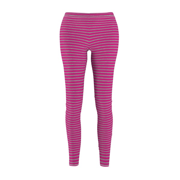 Casual Leggings, Silver Glitter Stripes on Hot Pink, Bold Colors, 6 sizes, XS S M L XL 2XL, Gift For Her