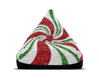 Festive Bean Bag Chair Cover, Candy Cane Swirl #2, Holiday Decor Beanbag, Christmas Beanbag, Kid Friendly Seating