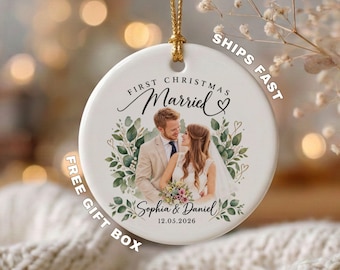Personalized First Christmas Married Ornament, Newlywed Photo Ornament, Custom Wedding Ornament, Married Couple Christmas Wedding Keepsake