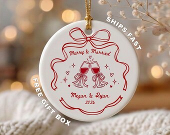 Personalized Newlywed Ornament, Merry ornament, First Christmas Married Ornament, Custom Wedding Ornament, Couple Keepsake