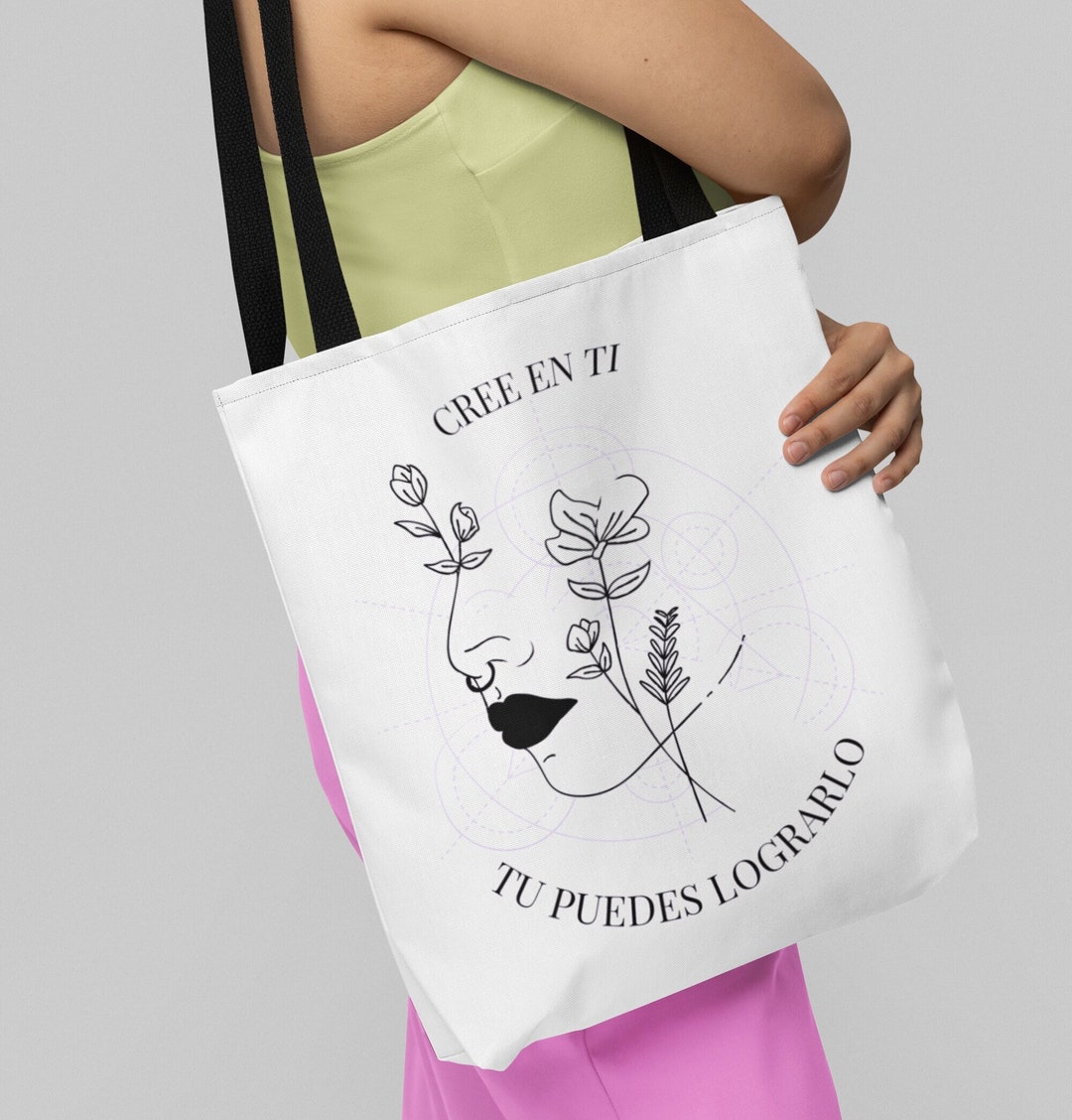 Inspirational Quote Tote Bag Cree En Ti Todo Lo Puedes Initial Name