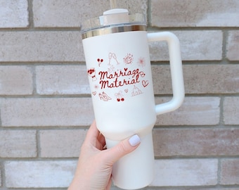 Personalized Bride Tumbler Marriage Material Wedding Day Gifts for Mrs. Bride to Be Engagement Wedding Date Gift for Bride Mug Bridal Shower