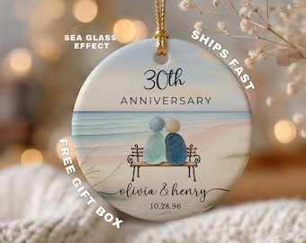 Personalized 30th Anniversary Ornament, Pearl Anniversary Gift, Sea Glass Couple Ornament, Couple Wedding Anniversary