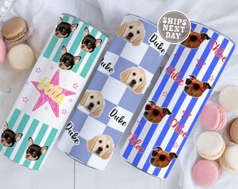 Vaso térmico personalizado de 590 ml con foto de perro, vaso térmico delgado personalizado con nombre de perro, regalo para mamás perrunas, regalo para papás perrunos, taza de viaje para perros, taza para amantes de los perros