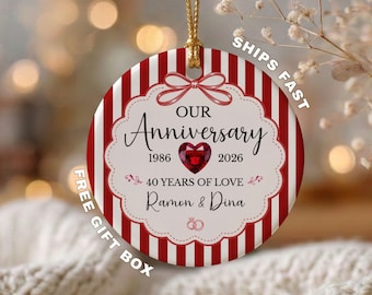 Personalized Anniversary Ornament, 40th Anniversary Gift, Ruby Wedding Anniversary, 40 Years Together Gift, Custom Couple Christmas Ornament