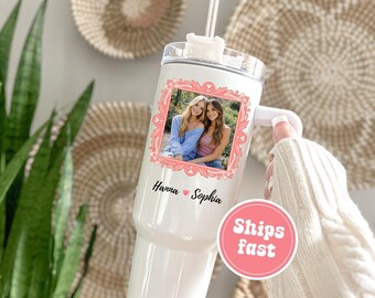 Personalized Best Friends Photo Tumbler, Custom Picture Tumbler with Names, Friendship Gift, BFF Gift for Her, 40 oz Skinny Sublimation Cup
