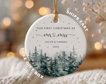 Personalized Newlywed Christmas Ornament First Christmas as Mr and Mrs Ornament, Custom Last Name Ornament First Christmas Married Ornament
