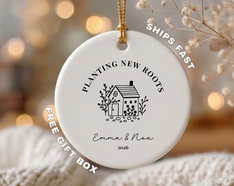 Personalized New Home Christmas Ornament, Planting New Roots Keepsake, Housewarming Ornament, Ceramic Tree Decor, New Home Ornament