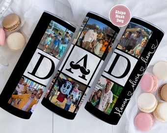 Vaso personalizado con foto de papá y nombre de los hijos, taza de viaje con collage de fotos personalizado, vaso de café personalizado con foto y texto, regalo para el Día del Padre.