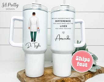 Personalized Doctor Tumbler 40oz with Handle, Custom Medical Tumbler Gift, Doctor Appreciation Gift, MD Graduation Cup Medical Cup with Name