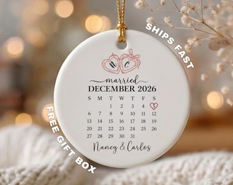 Married Christmas Ornament Personalized Wedding Calendar Ornament Wedding Date Ornament Custom Couple Ornament Newlywed Wedding Ornament