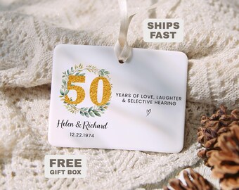 Personalized 50th Wedding Anniversary Ornament, Golden Anniversary Gift for Couple, 50 Years Together, Custom Names Date Christmas Ornament