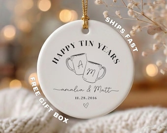 Personalized 10th Anniversary Ornament, Tin Anniversary Gift for Couple, Happy Tin Years Ornament, 10 Year Wedding Anniversary Gift