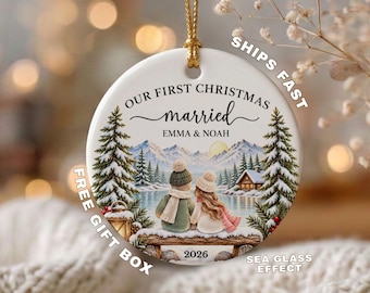 Our First Christmas Married Ornament, Personalized Newlywed Ornament, First Christmas as Mr and Mrs Gift, Custom Couple Christmas Ornament