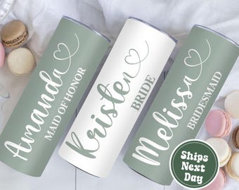 Vaso personalizado para despedida de soltera, regalo de boda para dama de honor, idea de regalo para novia en verde salvia