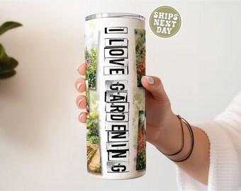 Vaso térmico personalizado con diseño de jardín, regalo para mujeres jardineras, taza personalizada para amantes de la jardinería, vaso térmico delgado de 20 oz con diseño floral de huerto.