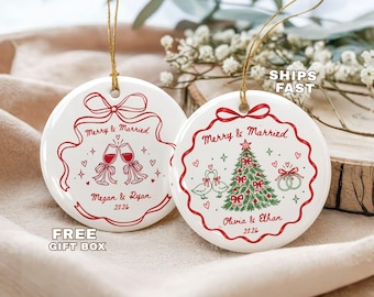 Personalized Newlywed Ornament, Merry ornament, First Christmas Married Ornament, Custom Wedding Ornament, Couple Keepsake