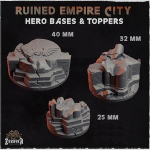 Hero Bases - Ruined Empire City | Zabavka Workshop | Thematic Round/Oval Bases for all of your tabletop gaming needs