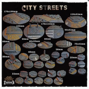 City Streets Bases | Zabavka Workshop | Thematic Round/Oval Bases for all of your tabletop gaming needs