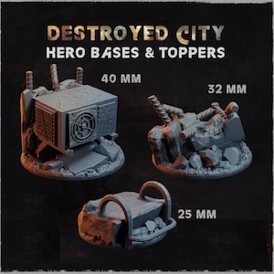 Hero Bases - Destroyed City | Zabavka Workshop | Thematic Round/Oval Bases for all of your tabletop gaming needs