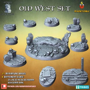 Old West Set 1 Bases | Admiral Apocalypse | Thematic Round/Oval Bases for all of your tabletop gaming needs