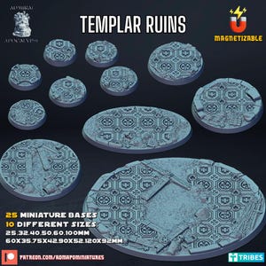 Templar Ruins Bases | Admiral Apocalypse | Thematic Round/Oval Bases for all of your tabletop gaming needs