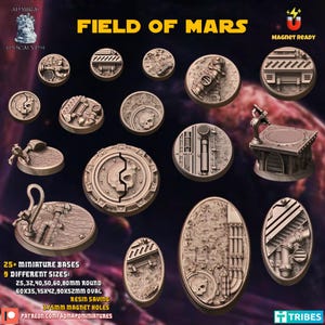 Field of Mars Bases | Admiral Apocalypse | Thematic Round/Oval Bases for all of your tabletop gaming needs