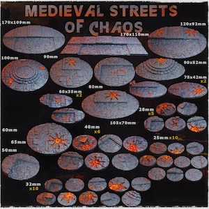 Medieval Chaos Streets Bases | Zabavka Workshop | Thematic Round/Oval Bases for all of your tabletop gaming needs