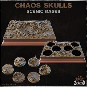 Chaos Skulls Scenic Bases | Zabavka Workshop | Thematic Round/Oval Bases in a diorama display board!