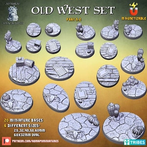 Old West Set 2 Bases | Admiral Apocalypse | Thematic Round/Oval Bases for all of your tabletop gaming needs