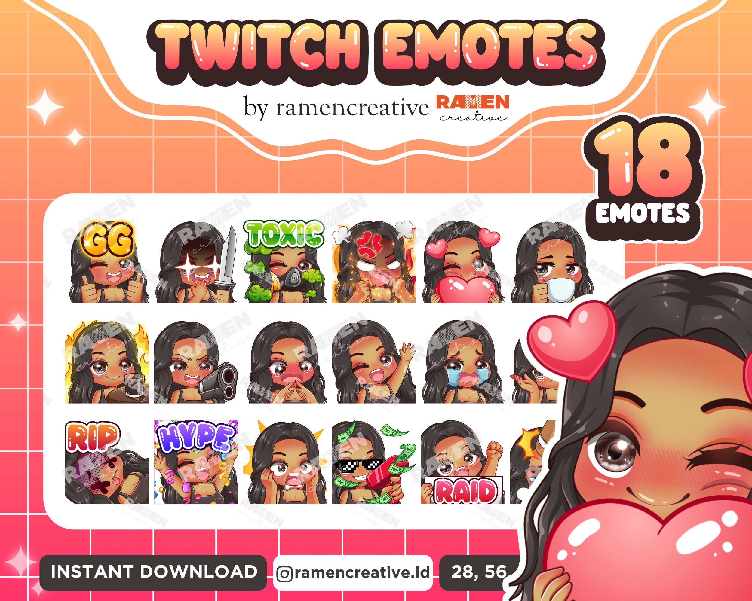 Girl Twitch Emotes , 18 Chibi Girl Emotes, Twitch Emotes, Discord ...