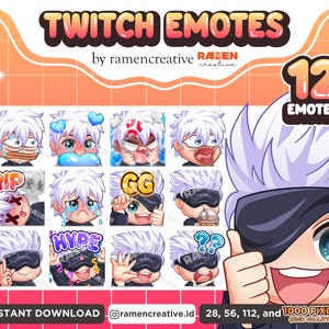Gojo Satoru Twitch Emotes , 12 Chibi Gojo Satoru Emotes, Twitch Emotes, Discord Emotes, Youtube Emotes, Kick emotes, Chibi Anime Emotes