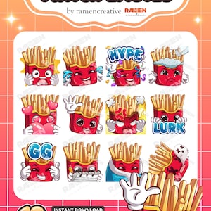 Emotes de papas fritas para Twitch: Paquete de 12 (PNG)
