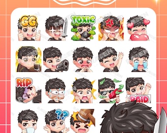 Twitch-emotes jongen: zwart haar, zwarte ogen-emotes - 18 emotes (digitale download)