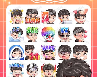 Jongens Twitch Emotes Vol. 2: Black Hair, Black Eye-emotes - 18 emotes (digitale download)