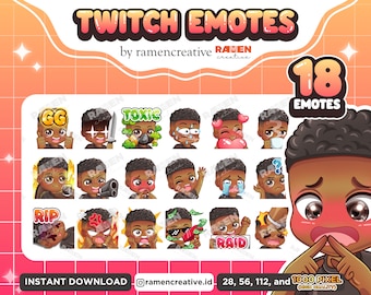 Boy Twitch Emotes , 18 Boy Emotes, Twitch Emotes, Discord Emotes, YouTube Emotes, Male Emotes, (Black eyes | Black Hair | Black Skin)