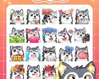 Wolf Twitch Emotes: Cute Wolf Emotes - 18 Emotes (Digital Download)