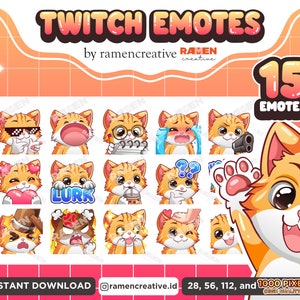 Cat Twitch Emotes , 15 Orange Cat Emotes, Twitch Emotes, Discord Emotes, YouTube Emotes, Cute Cat Emotes, Kitty, Kawaii, Neko