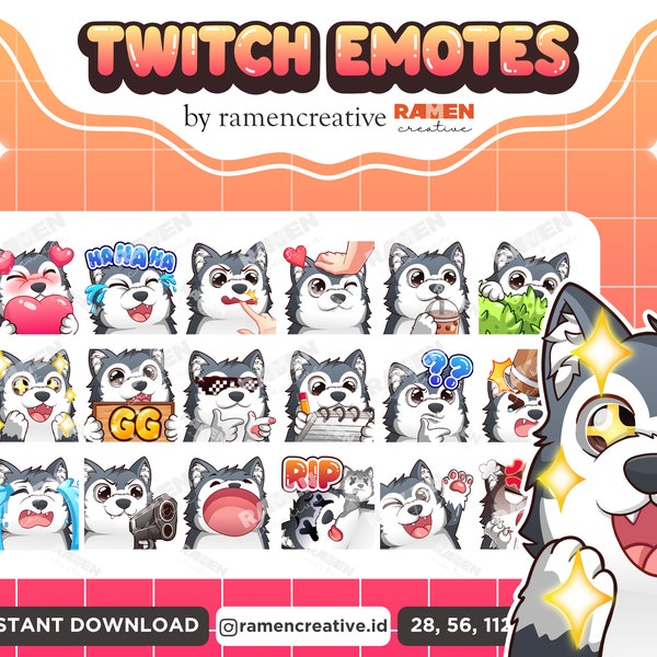 Wolf Twitch Emotes , 18 Wolf Emotes, Twitch Emotes, Discord Emotes, YouTube Emotes, Cute Wolf Emotes,  Wolf Emoji, Chibi Wolf